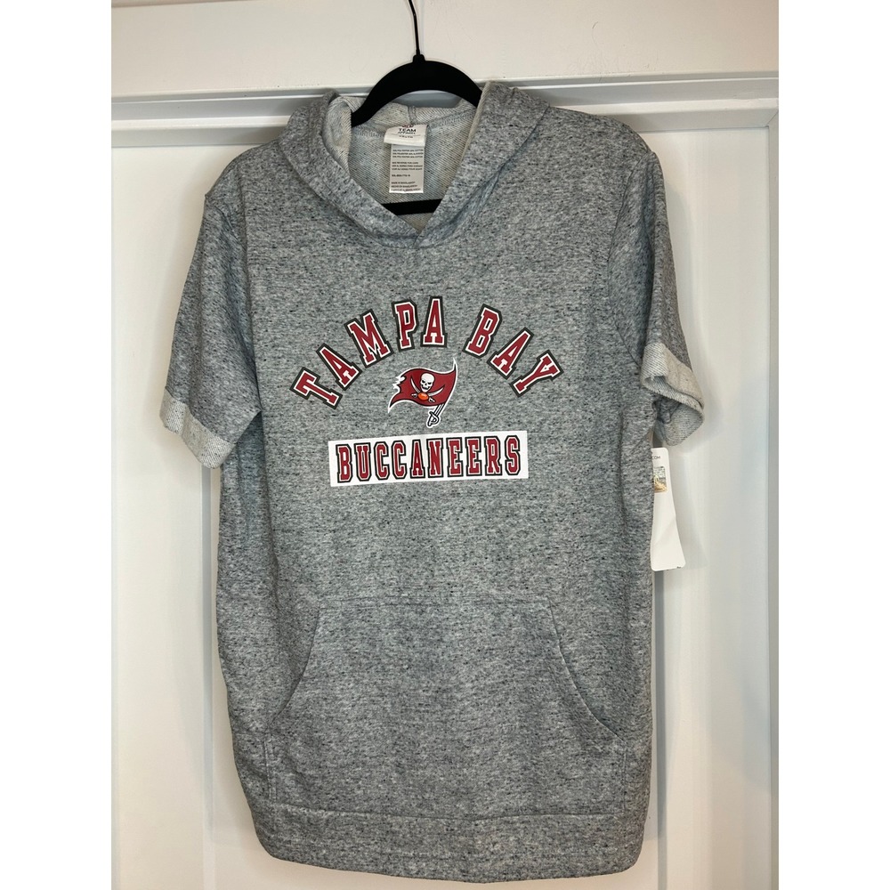 NEW NFL Tampa Bay Buccaneers Youth XXL 18 Short Sleeve Hoodie Heather Grey‎